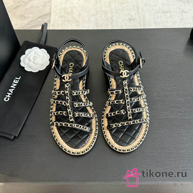 Chanel Chain Ankle Strap Sandals Black - 1