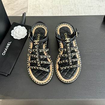 Chanel Chain Ankle Strap Sandals Black