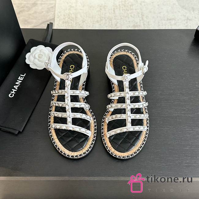 Chanel Chain Ankle Strap Sandals White  - 1