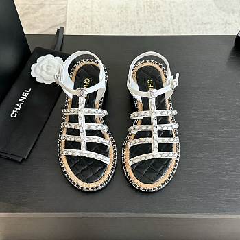 Chanel Chain Ankle Strap Sandals White 