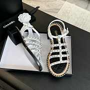 Chanel Chain Ankle Strap Sandals White  - 6