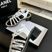 Chanel Chain Ankle Strap Sandals White  - 4