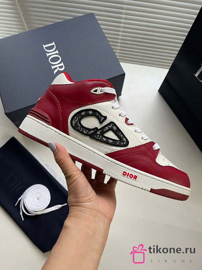 Dior B57 Low-Top Sneaker Burgundy and White Smooth Calfskin  - 1