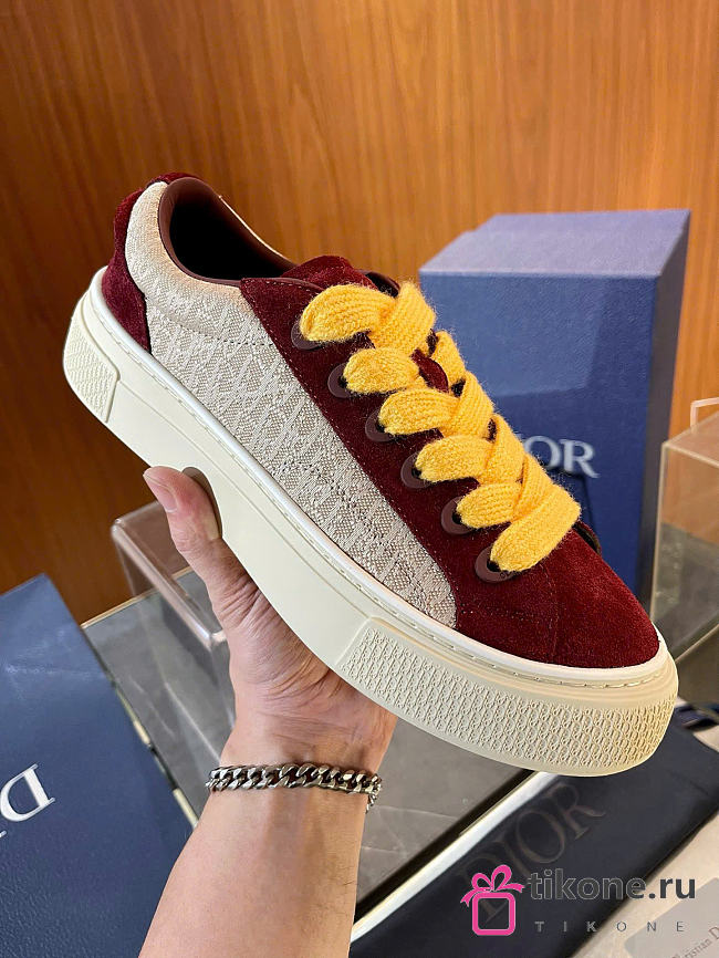 Dior B33 Sneaker Beige Dior Oblique Jacquard and Burgundy Suede - 1