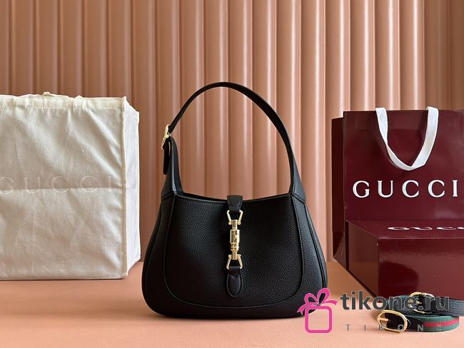 Gucci Jackie 1961 Small Shoulder Bag Black Grain Leather - 19x27.5x4cm - 1