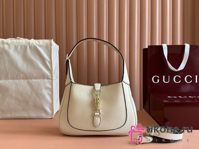 Gucci Jackie 1961 Small Shoulder Bag White Grain Leather - 19x27.5x4cm - 1