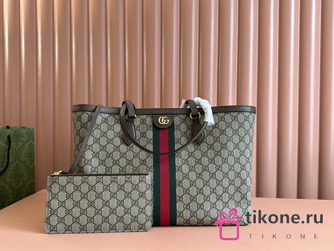 Gucci Ophidia GG Medium Tote Bag Beige/ Ebony GG Supreme Canvas Brown Leather - 38x28x14cm - 1