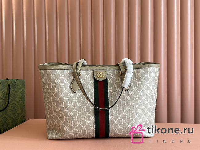 Gucci Ophidia Medium Tote Bag Beige/ White GG Supreme Canvas Oatmeal Leather - 38x28x14cm - 1