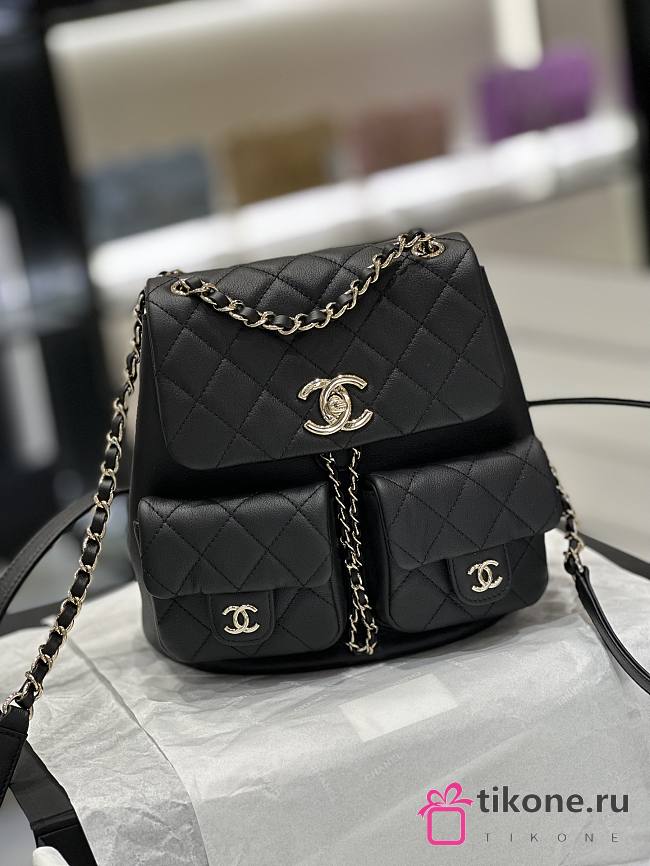 Chanel 23A Duma Backpack Large Shiny Calfskin Black - 20x21x11cm - 1