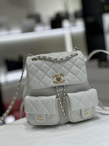 Chanel 23A Duma Backpack Large Caviar White - 20x21x11cm