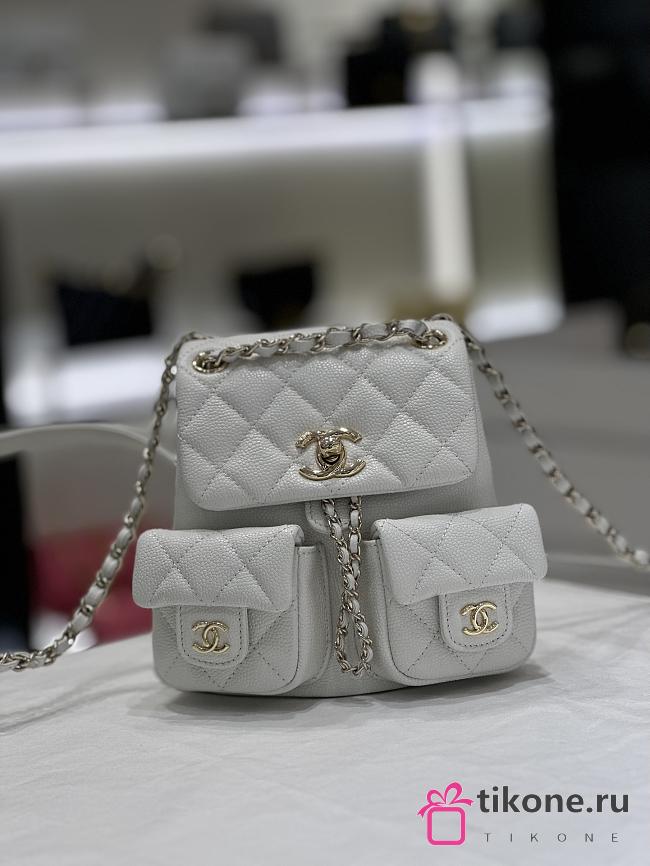 Chanel 23A Duma Backpack Small Caviar White - 17x17x9cm - 1