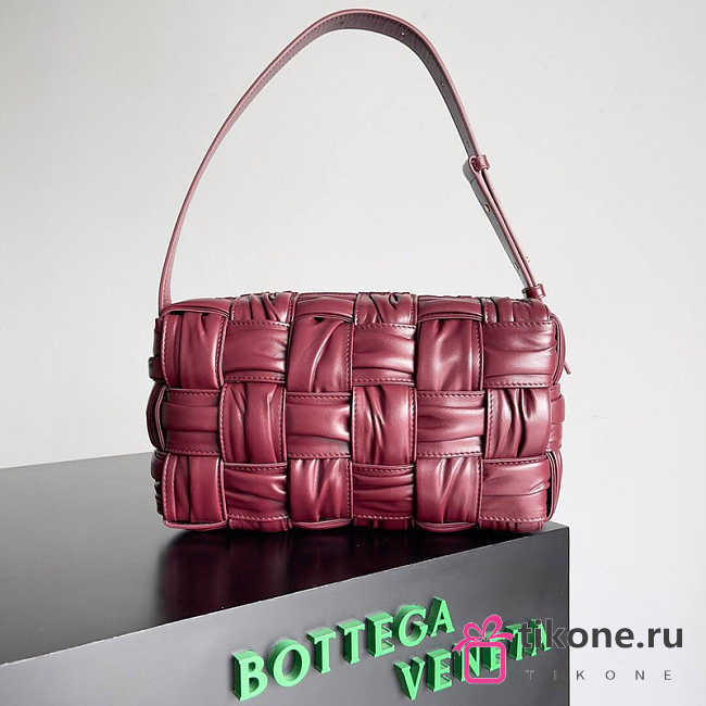 Bottega Veneta Brich Cassette Small Leather Shoulder Bag Red - 28x16x10cm - 1