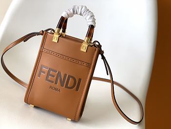 Fendi Mini Sunshine Shopper Brown Leather Mini Bag - 13x6.5x18cm