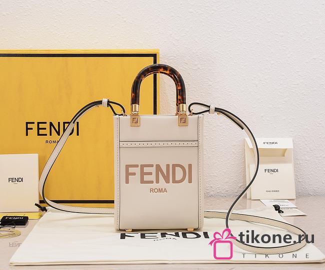 Fendi Mini Sunshine Shopper White Leather Mini Bag - 13x6.5x18cm - 1