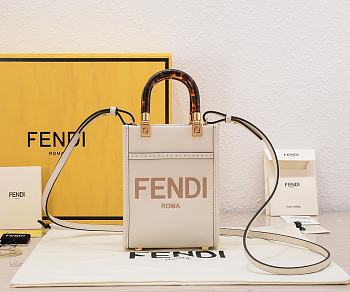 Fendi Mini Sunshine Shopper White Leather Mini Bag - 13x6.5x18cm