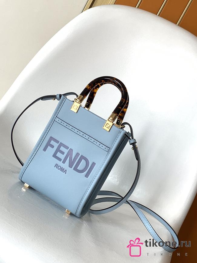 Fendi Mini Sunshine Shopper Blue Leather Mini Bag - 13x6.5x18cm - 1