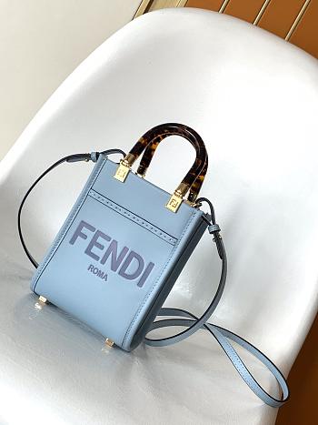 Fendi Mini Sunshine Shopper Blue Leather Mini Bag - 13x6.5x18cm