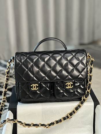 Chanel 24A Double Pocket Messenger Bag Black - 24x15x6.5cm