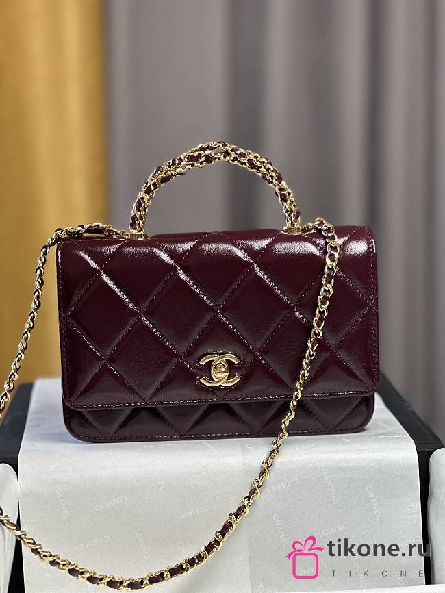 Chanel Wallet on Chain Shiny Lambskin & Gold-Tone Metal Burgundy - 12.3×19.2×3.5cm - 1