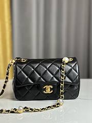 Chanel Mini Flap Bag Shiny Lambskin Imitation Pearls & Gold Tone Metal Black - 12×20×6cm - 1