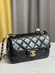 Chanel Mini Flap Bag Shiny Lambskin Imitation Pearls & Gold Tone Metal Black - 12×20×6cm - 2