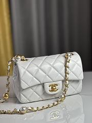 Chanel Mini Flap Bag Shiny Lambskin Imitation Pearls & Gold Tone Metal White - 12×20×6cm - 4