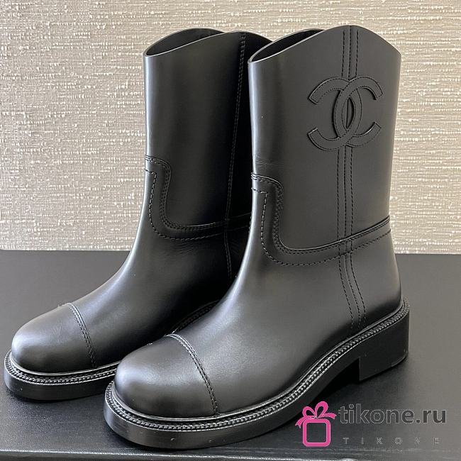 Chanel Ankle Boots Black Leather 14421 - 1