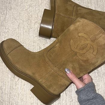 Chanel Ankle Boots Suede Brown Leather 14420