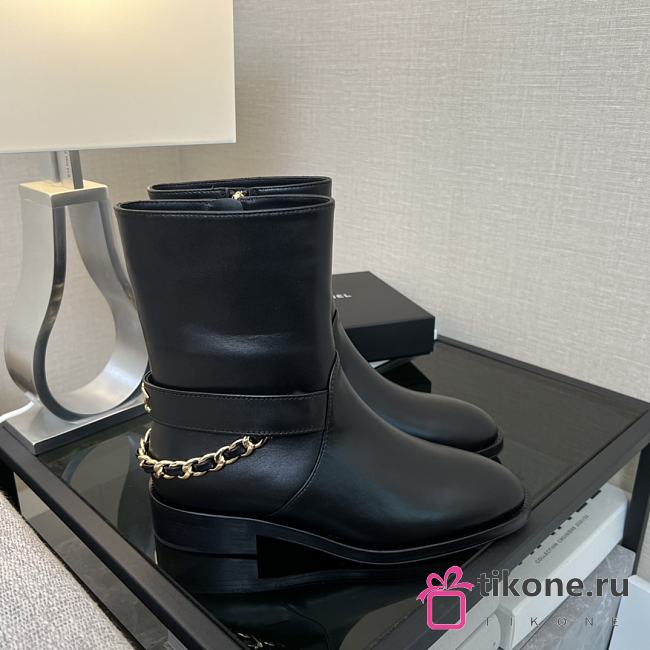 Chanel Ankle Boots Black Leather 14423	 - 1