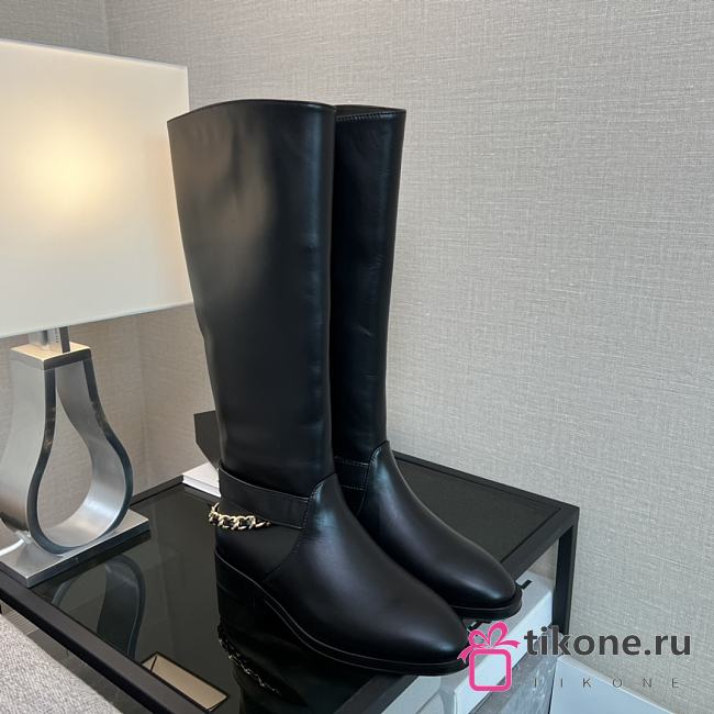 Chanel High Boots Black Leather 14424 - 1