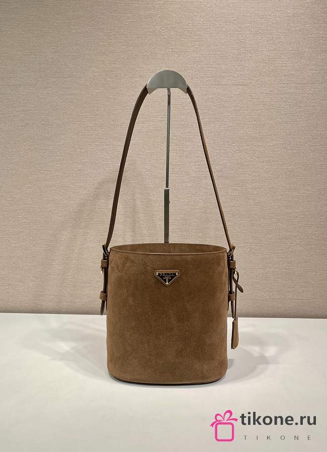 Prada Suede Mini Bucket Bag Brown Suede - 18x17x10.5cm - 1