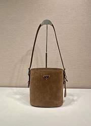 Prada Suede Mini Bucket Bag Brown Suede - 18x17x10.5cm - 1