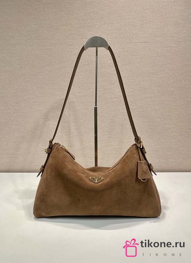 Prada Aimée Medium Suede Shoulder Bag Brown - 31x18x10cm - 1