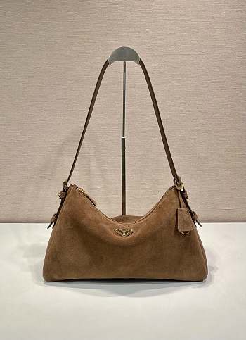 Prada Aimée Medium Suede Shoulder Bag Brown - 31x18x10cm