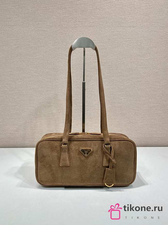 Prada Saffiano Lux Bauletto Bag Suede Brown - 30x14x8.5cm - 1