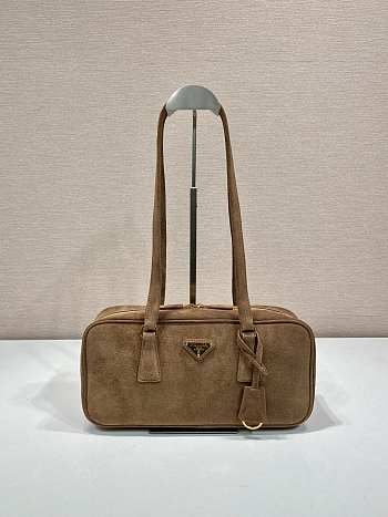 Prada Saffiano Lux Bauletto Bag Suede Brown - 30x14x8.5cm