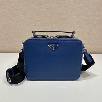 Medium Prada Brique Saffiano Leather Bag Blue - 22x16x6cm