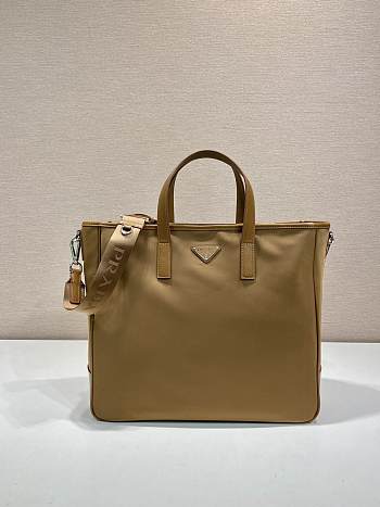 Prada Re-Nylon and Saffiano Leather Tote Bag Brown - 36x34x10cm