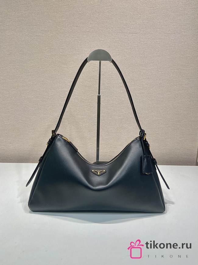 Prada Aimée Large Leather Shoulder Bag Black - 39x23x12cm - 1