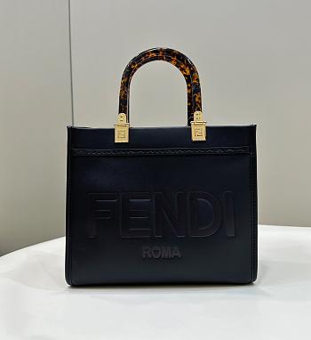 Fendi Sunshine Small Black Leather Shopper - 25.5x12x22.5cm