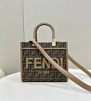 Fendi Sunshine Small Brown FF Jacquard Fabric Bag - 25.5x12x22.5cm - 1