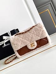 Chanel Flap Bag Shearling Lambskin & Gold-Tone Metal Beige & Brown - 16×23.5×7.5cm - 1