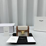 Celine Small Flap Wallet Triomphe In Textile And Calfskin Natural/ Brown - 10.5x8.5x4cm - 1