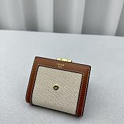 Celine Small Flap Wallet Triomphe In Textile And Calfskin Natural/ Brown - 10.5x8.5x4cm - 5