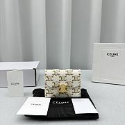 Celine Small Flap Wallet Triomphe In Triomphe Canvas White/ Tan - 10.5x8.5x4cm - 1