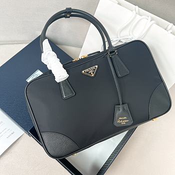 Prada Re Edition 1978 Large Re Nylon And Saffiano Leather Two Handle Bag Black - 35x21x10cm