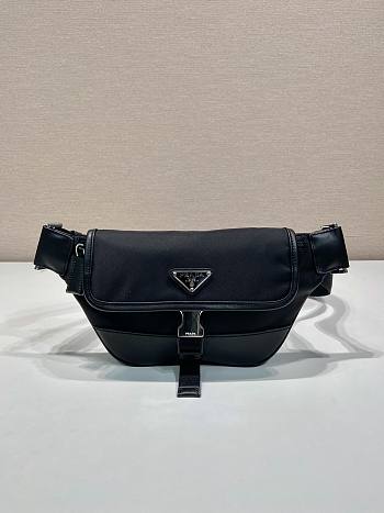 Prada Re-Nylon And Leather Shoulder Bag Black - 18x15x5cm