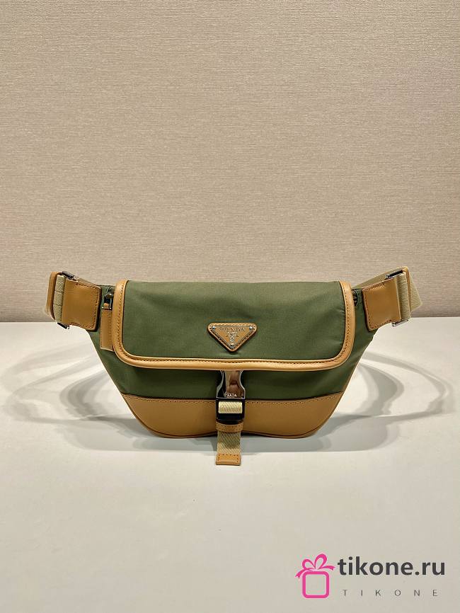 Prada Re-Nylon And Leather Shoulder Bag Green/ Brown - 18x15x5cm - 1