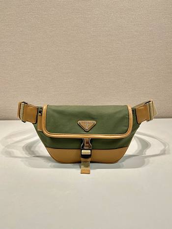 Prada Re-Nylon And Leather Shoulder Bag Green/ Brown - 18x15x5cm