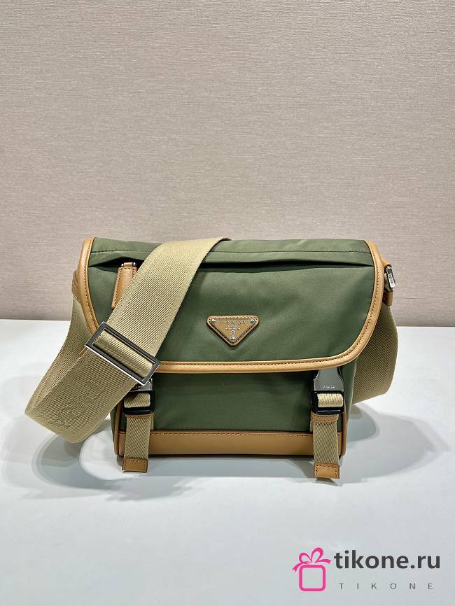 Prada Re-Nylon And Leather Shoulder Bag Green/ Brown - 20x18x10cm - 1